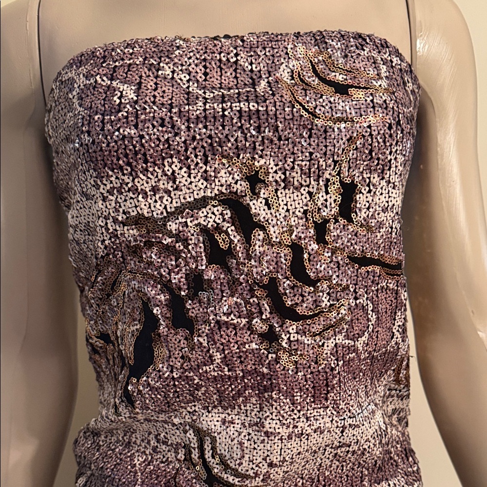 Stylish Brown Patterned Sequins Strapless Romper … - image 2